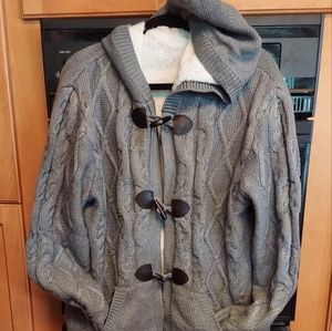Fleece lined hooded warm heavy outerwear cable knit  parka grey jacket 2xl